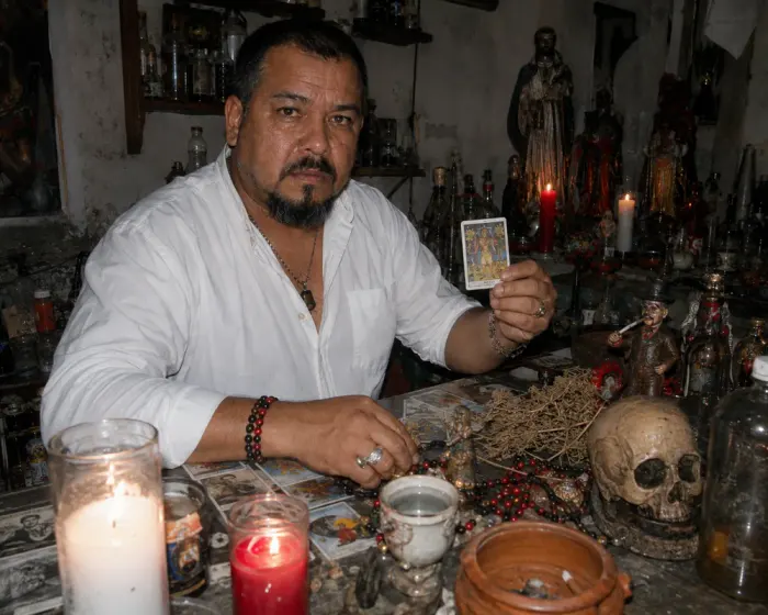 Vidente levantando la carta que salió